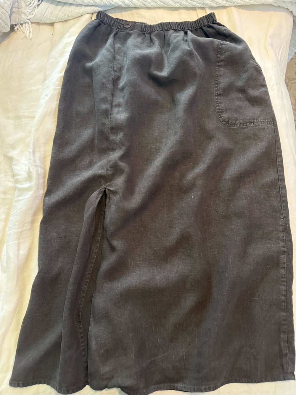 Flax Brown Elastic-Waist Midi Skirt with Front Slit GUC 1255